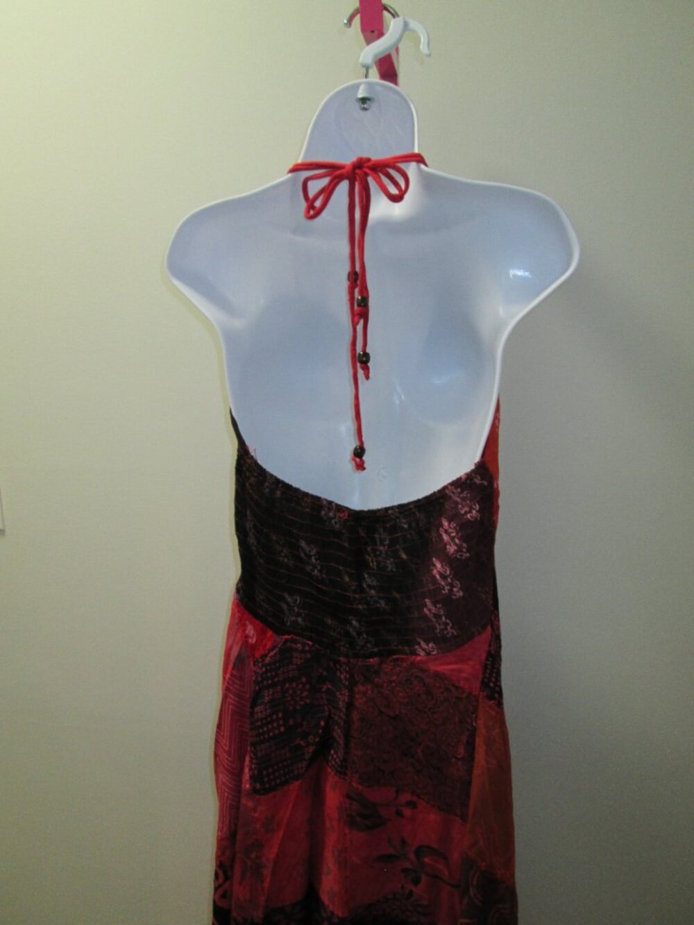 Red Patchwork Boho Ananta Halter Dress NWT OS - Picture 9 of 11